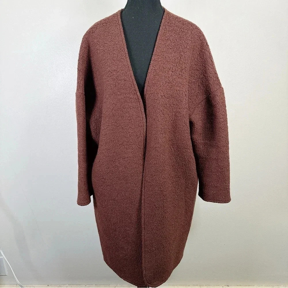 Oak + Fort Open Front Dark Brown Oversized Open Teddy Long Cardigan